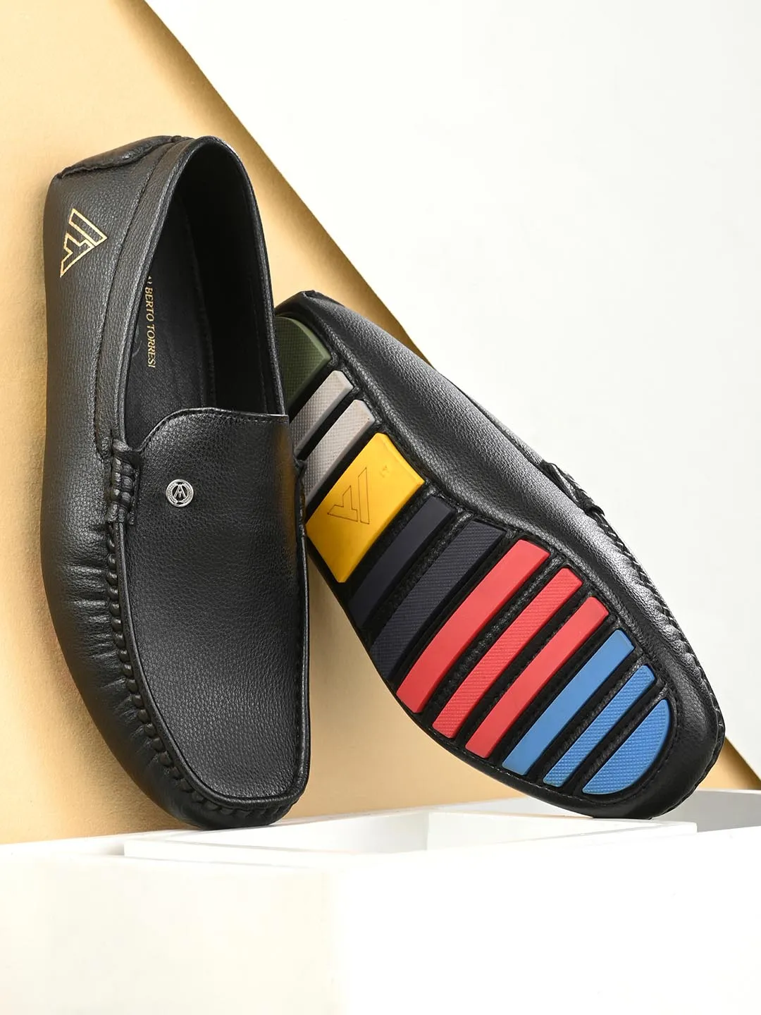 Alberto Torresi Mild Driver With Multi Color Silicon Sole Black Loafers For Men