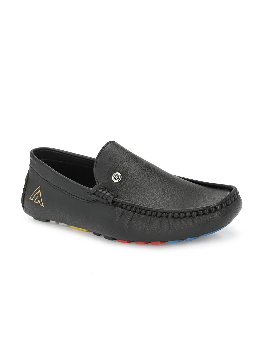 Alberto Torresi Mild Driver With Multi Color Silicon Sole Black Loafers For Men