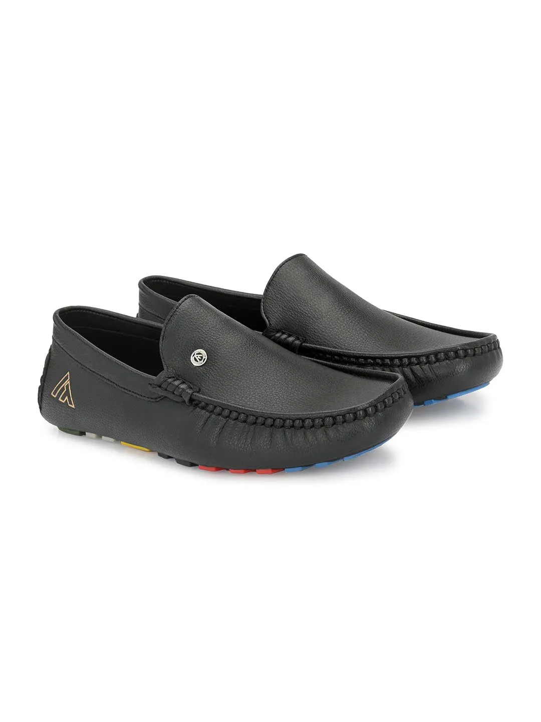 Alberto Torresi Mild Driver With Multi Color Silicon Sole Black Loafers For Men