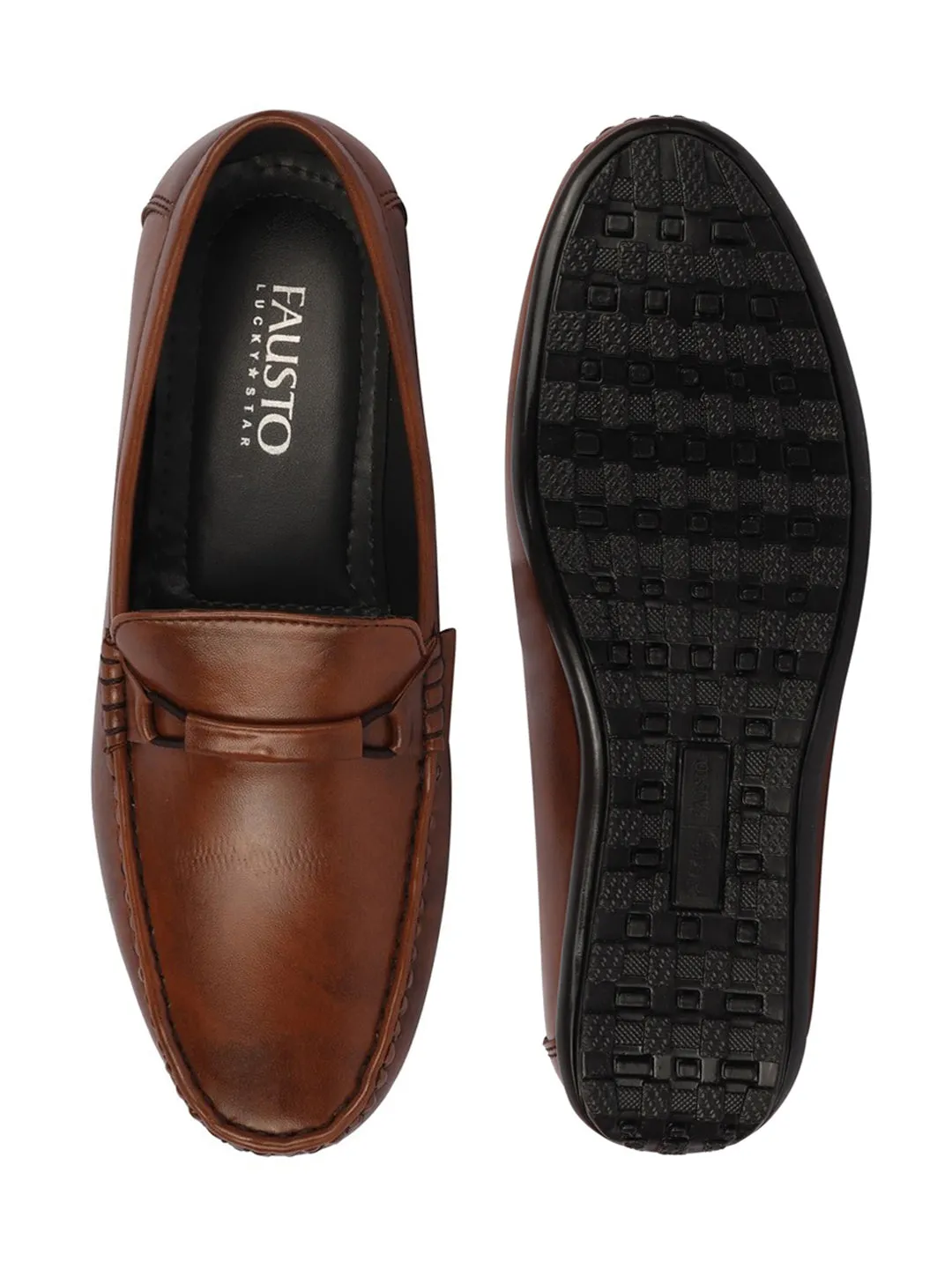 Basics Men Brown Buckle Design Slip On Casual Loafers and Moccasin Shoes