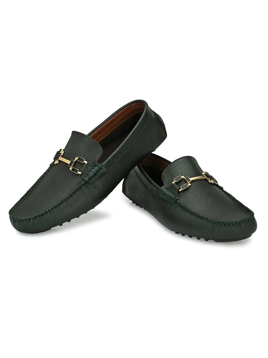 Bingo Green Loafers with Buckle