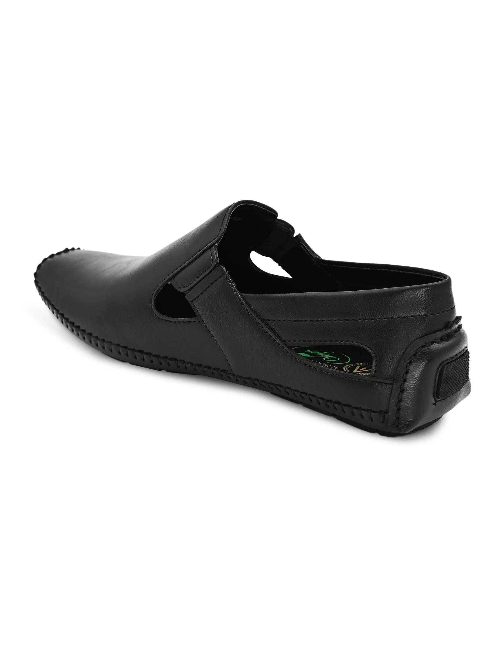 Black Synthetic  Sandals For Urbane Men