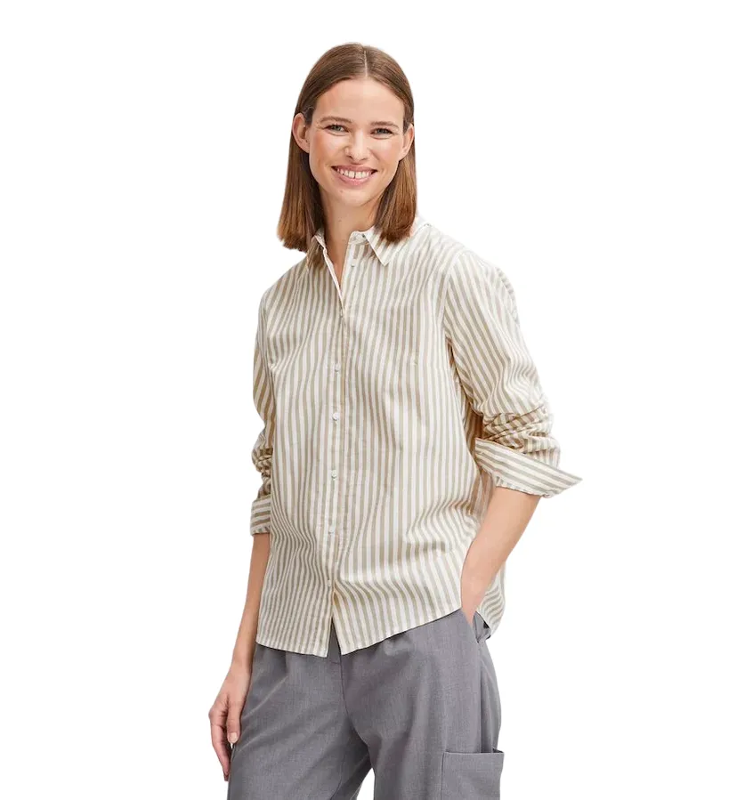 b.young striped shirt with long sleeves for women Byhetila 20814341 201072 safari mix