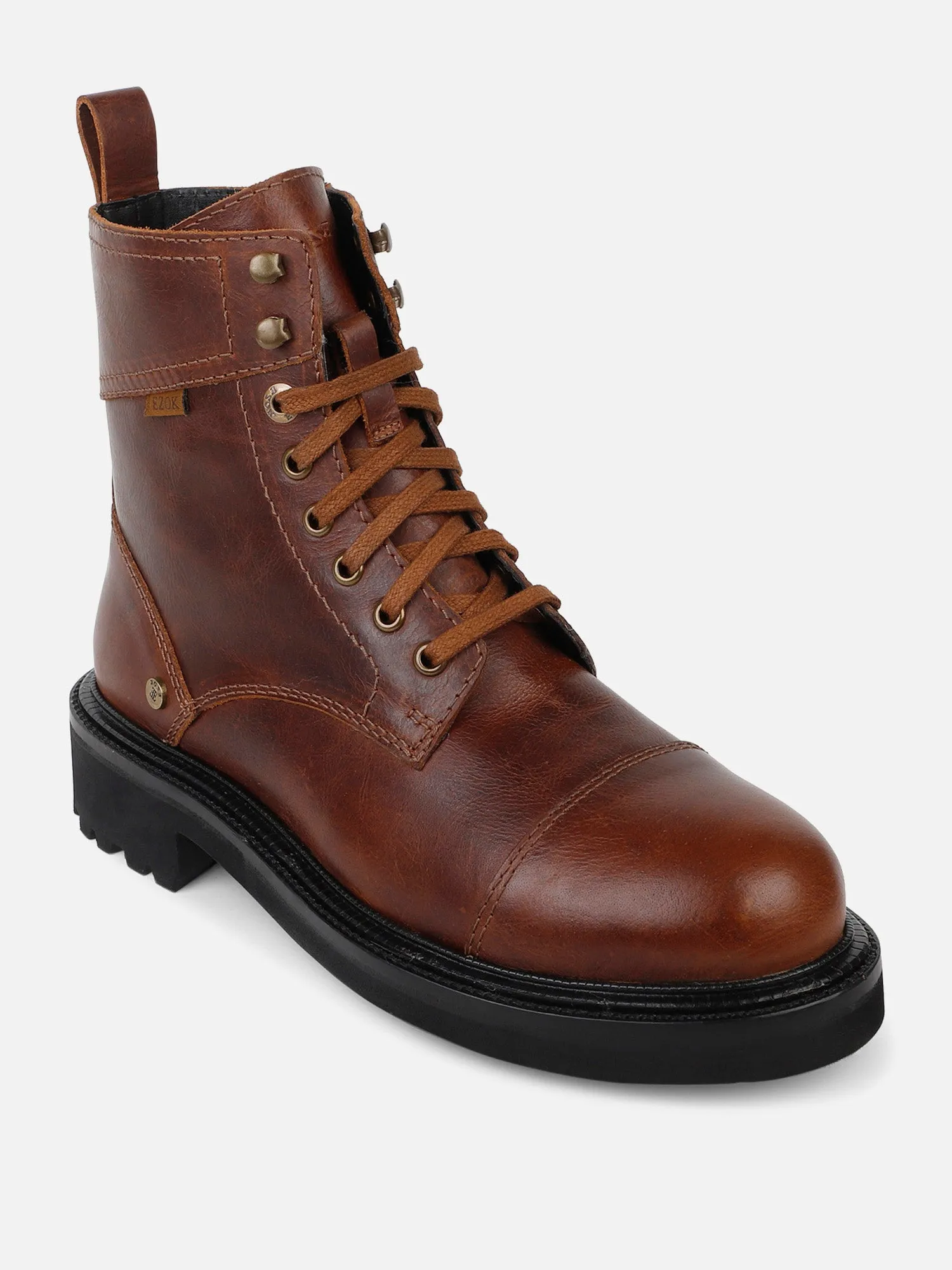 Ezok Dark Tan Lace-ups Leather Boot For Men