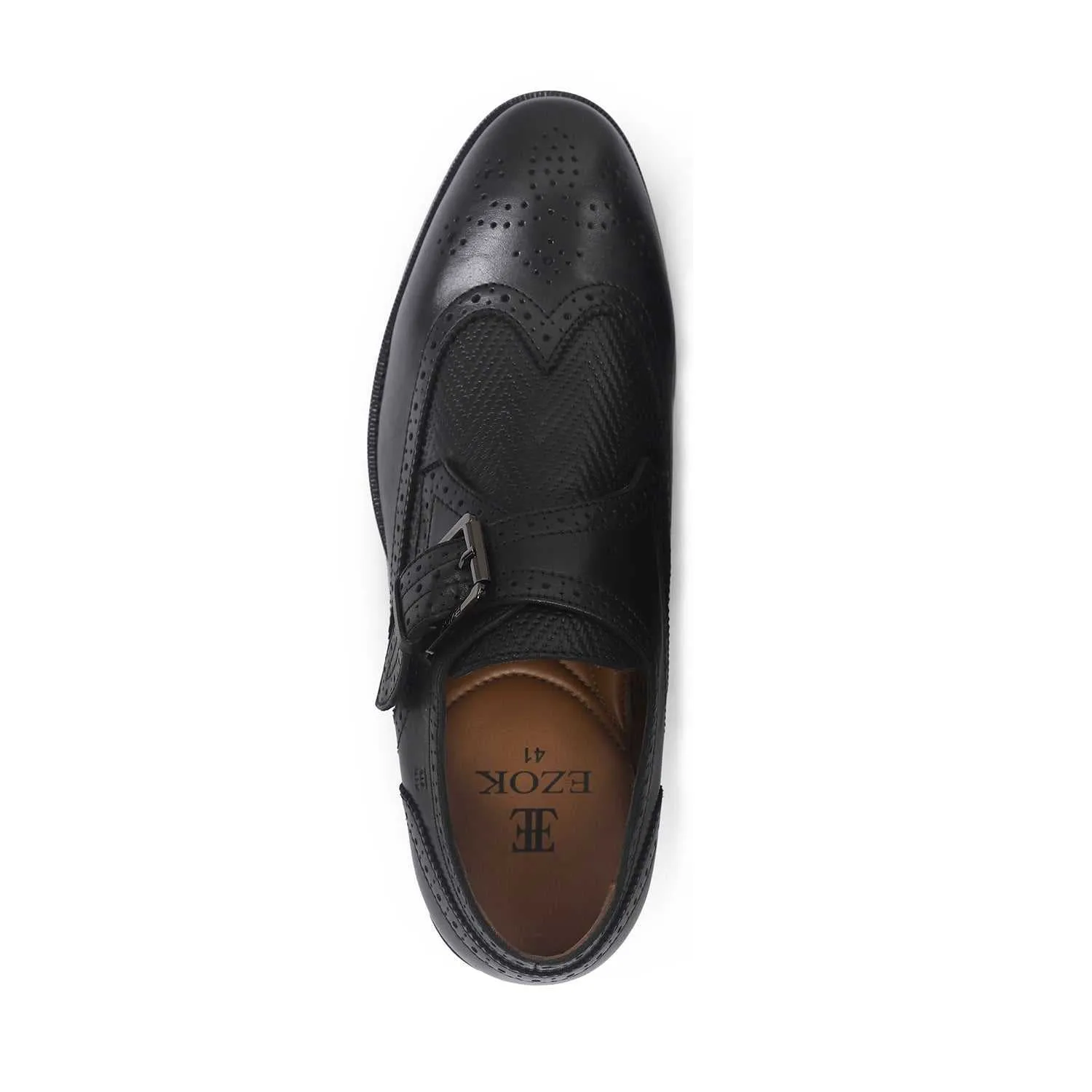 Ezok Men Black Single Strap Monk Shoes