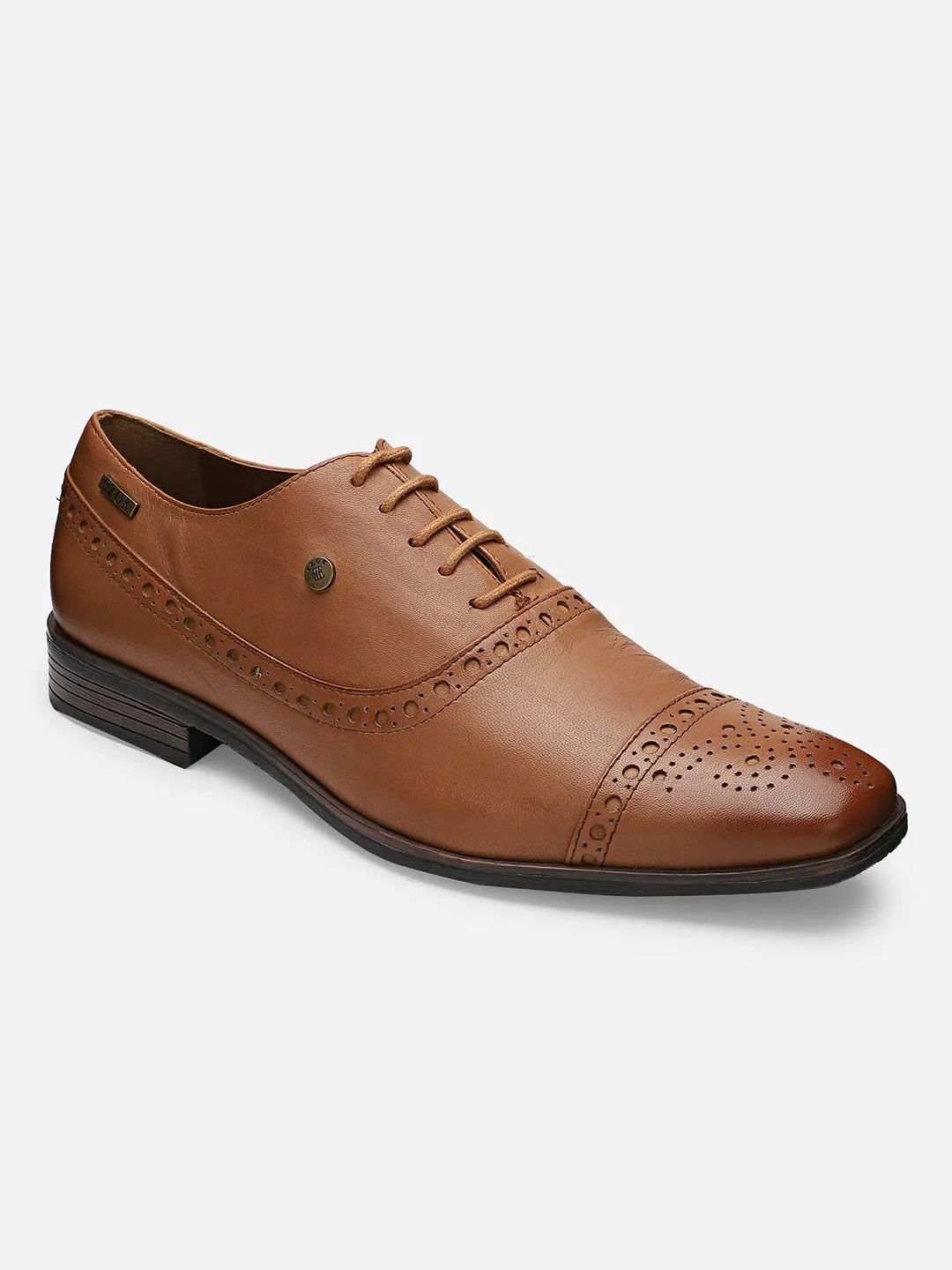 Ezok Men Tan Leather Formal Shoes