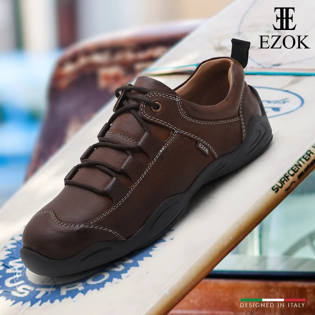 Ezok Mens Casual Brown Leather Sneakers