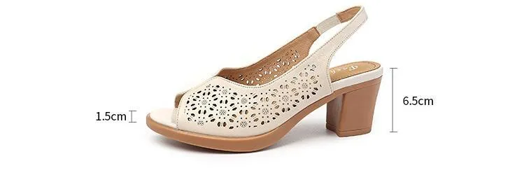 GQ249 Elegant Leather Thick-Heeled Sandals - Women's Casual Shoes