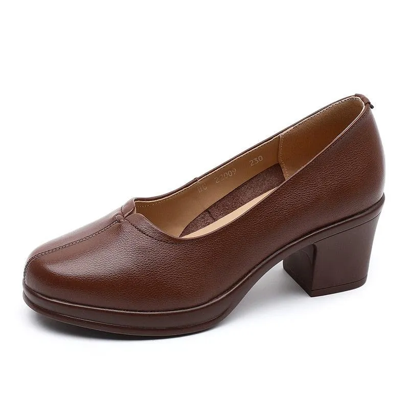 GR323 Fashion Pumps: Leather Women's Casual Shoes With Thick Heels