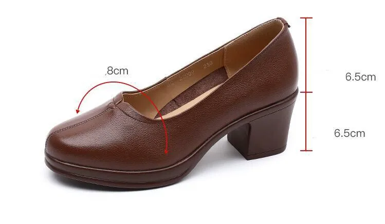 GR323 Fashion Pumps: Leather Women's Casual Shoes With Thick Heels