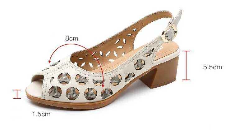 GX347 Women's Casual Shoes: Hollow High Heel Leather Sandals