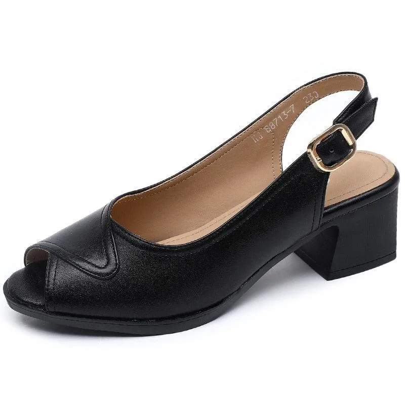 GX408 Women's Casual Shoes: Leather Sandals with Thick Heel