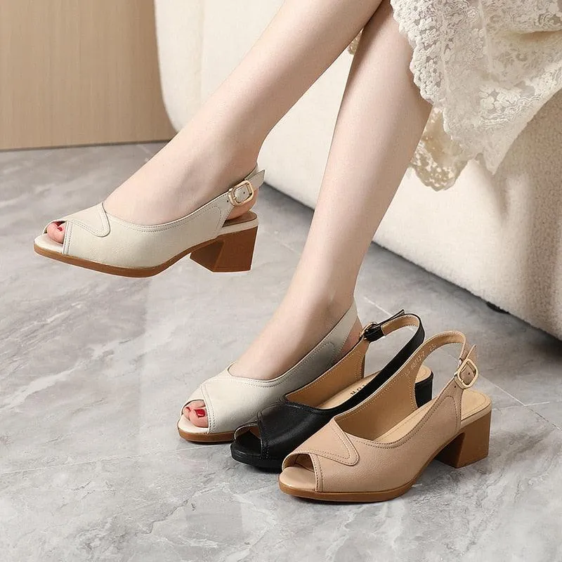 GX408 Women's Casual Shoes: Leather Sandals with Thick Heel