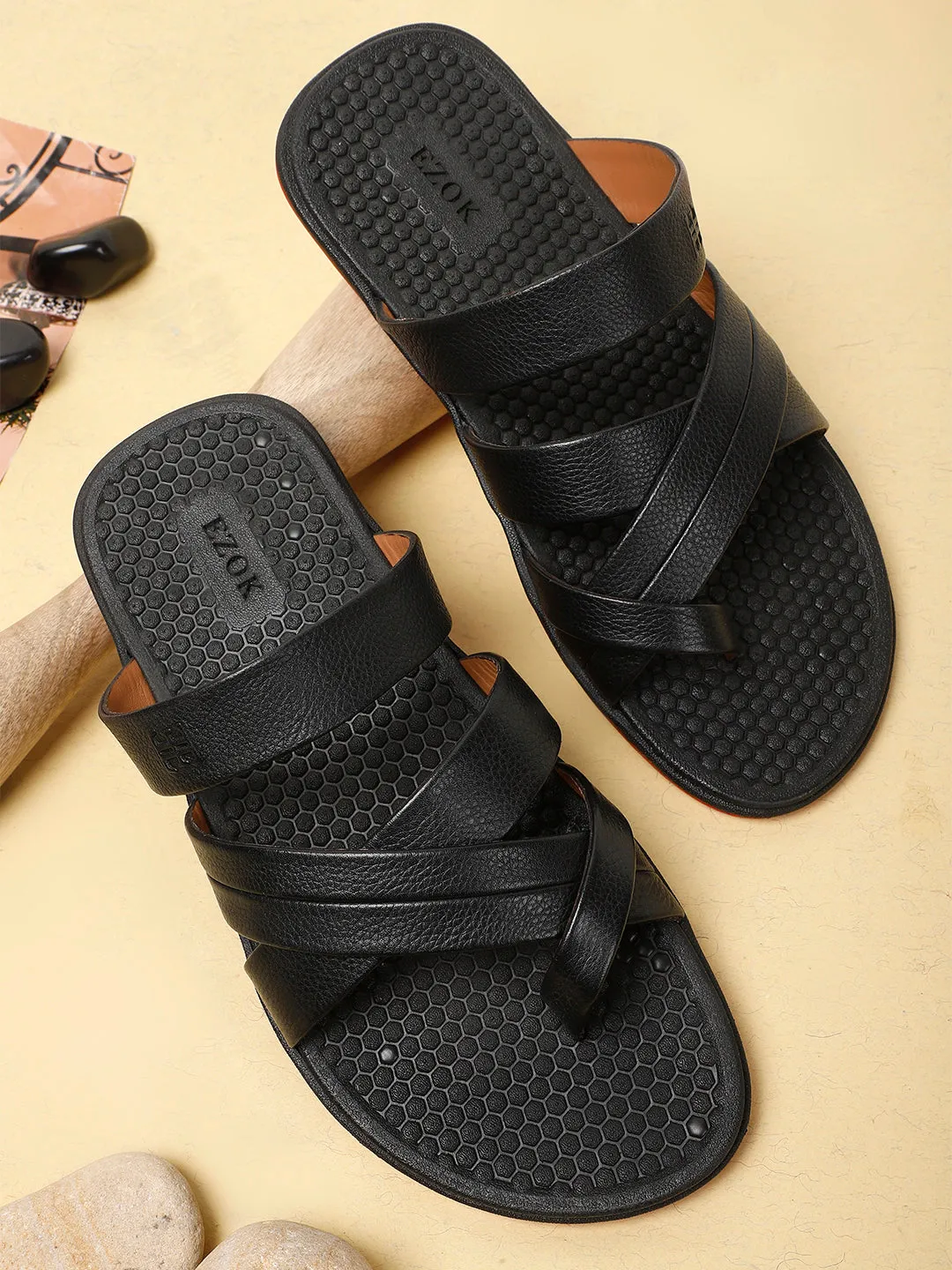 Leather sandal for men (Black)