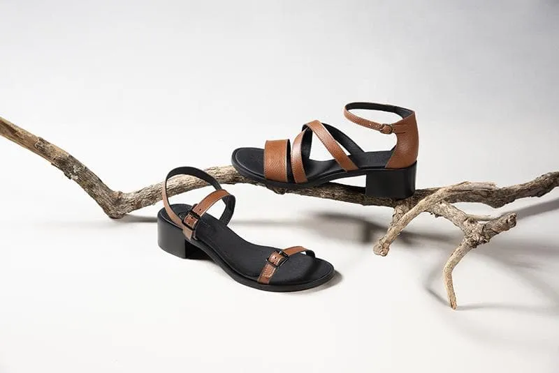 'Lucia' vegan low-heel sandal by Ahimsa - cognac