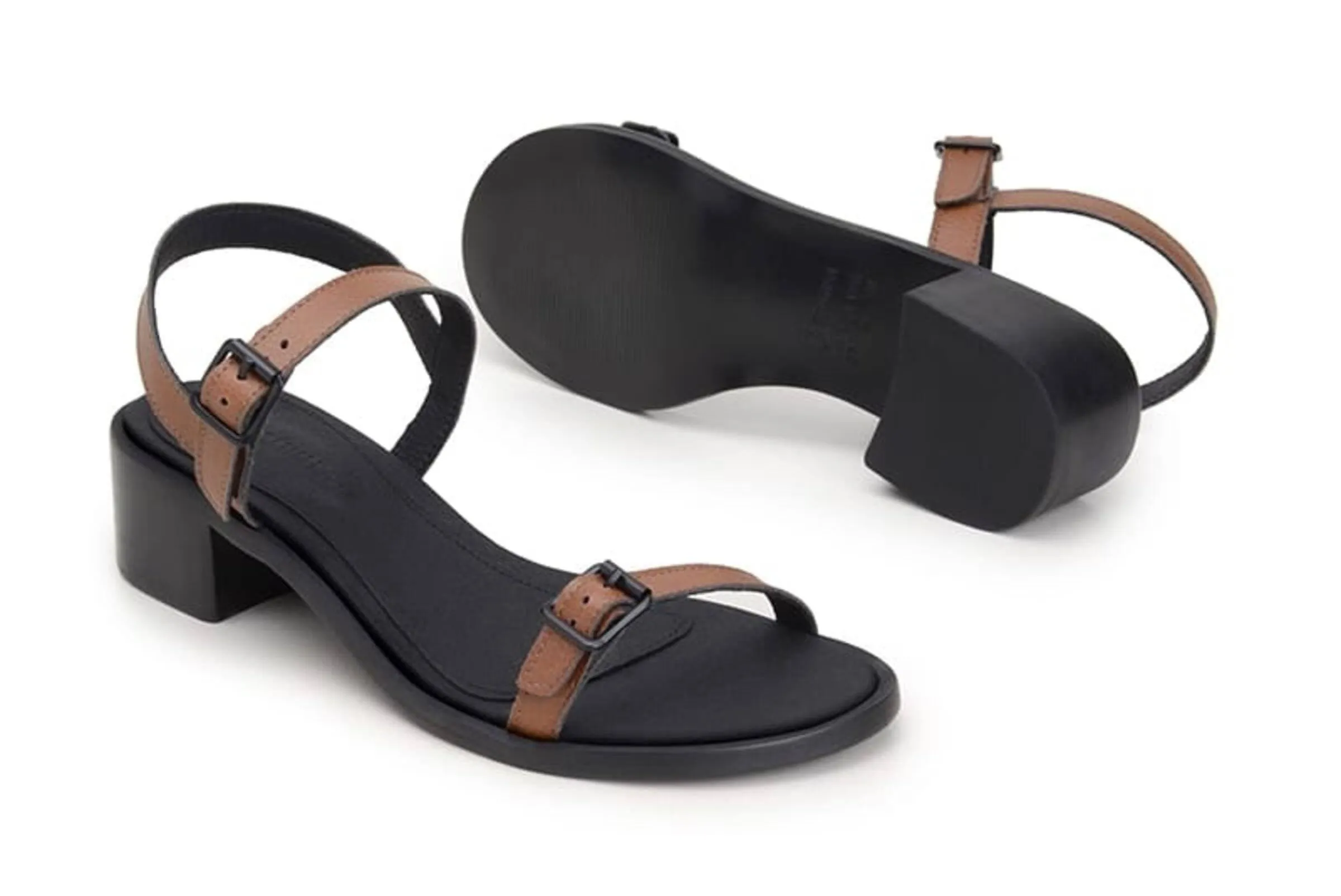 'Lucia' vegan low-heel sandal by Ahimsa - cognac