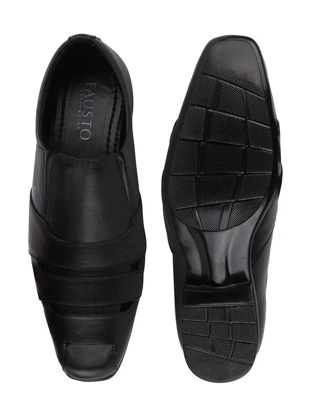 Men Black Formal Leather Slip-On Shoes