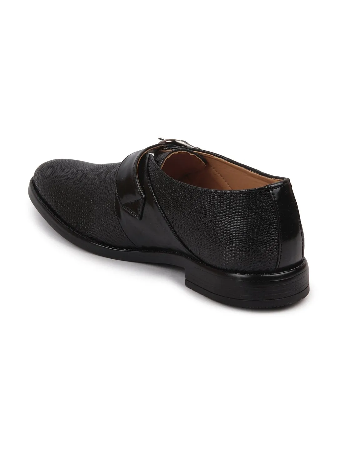 Men Black Monk Single Strap Party Wear Shoes