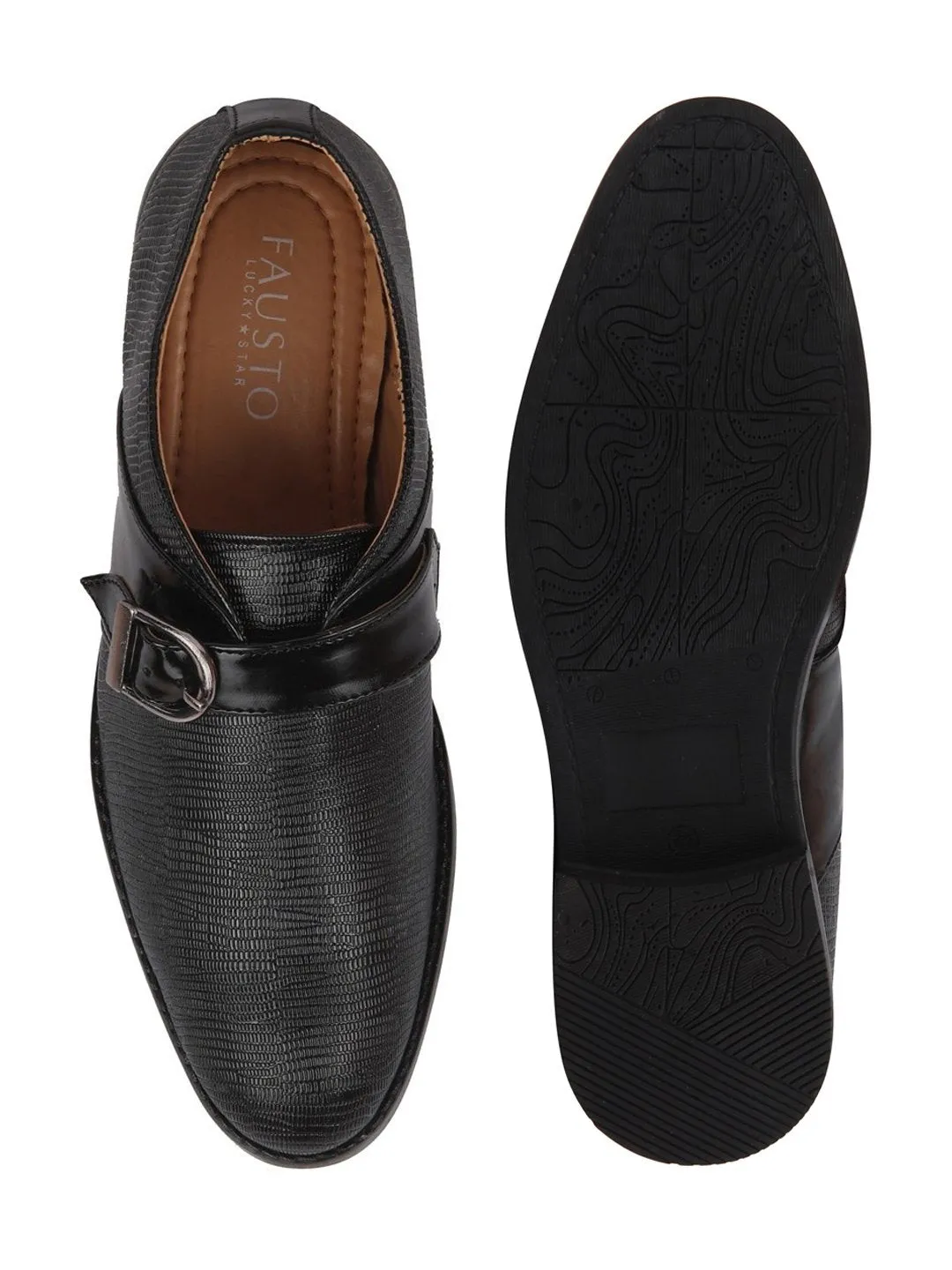 Men Black Monk Single Strap Party Wear Shoes