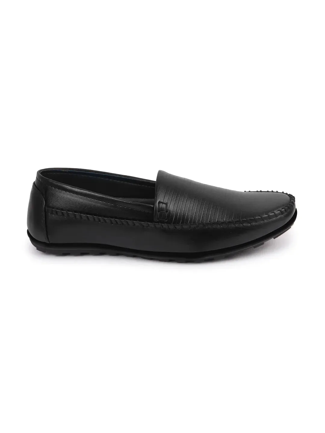 Men Black Side Stitched Broad Feet Ethnic Slip On Shoes