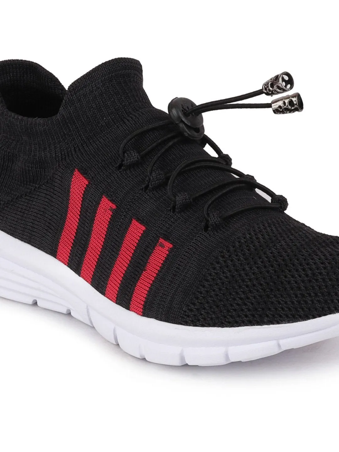 Men Black Sports Lace-Up Outdoor Running Shoes