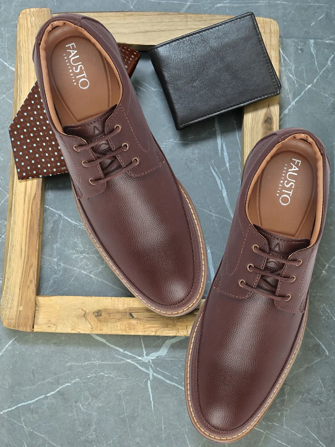 Men Brown Formal Lace-Up Derby Uniform Dress Shoes