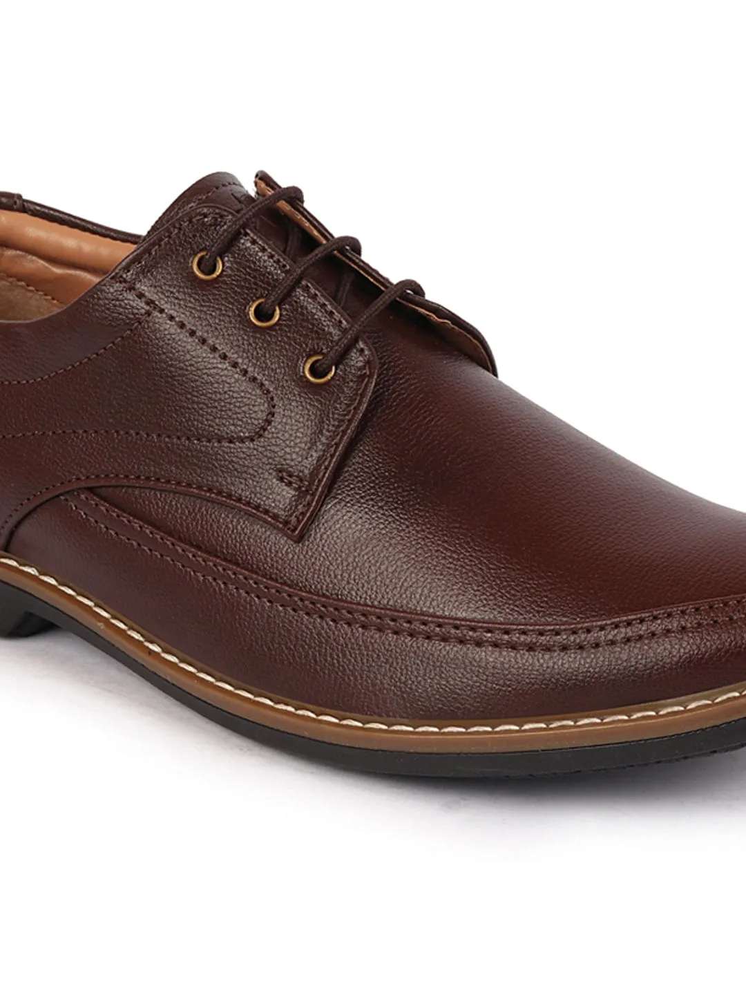 Men Brown Formal Lace-Up Derby Uniform Dress Shoes