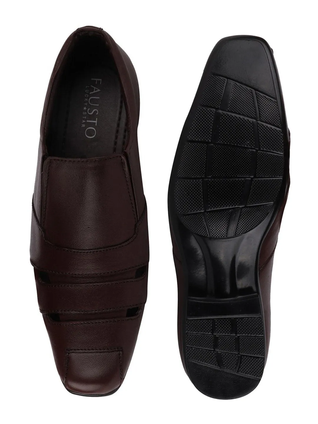 Men Brown Formal Leather Slip-On Shoes