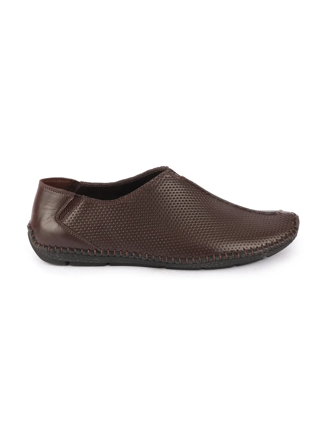 Men Brown Side Stitched Full Sock Absorber Flexible Leather Slip On Shoes