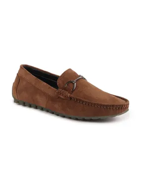 Men Camel Horsebit Buckle Suede Leather Slip On Driving Loafers