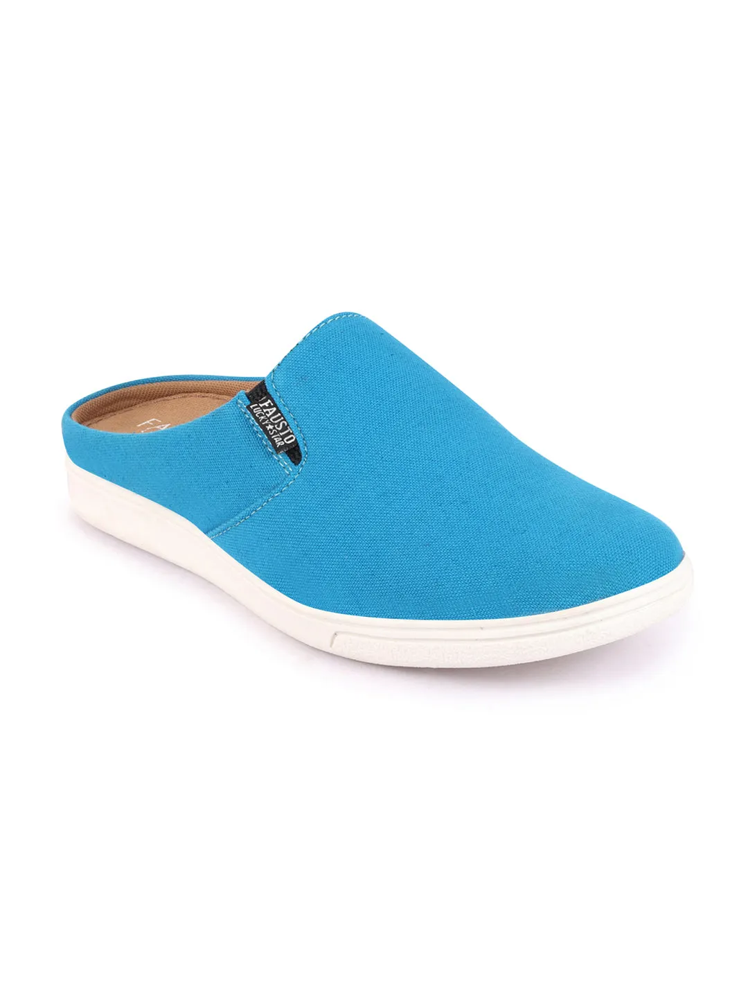 Men Light Blue Casual Back Open Canvas Stylish Slip On Shoes