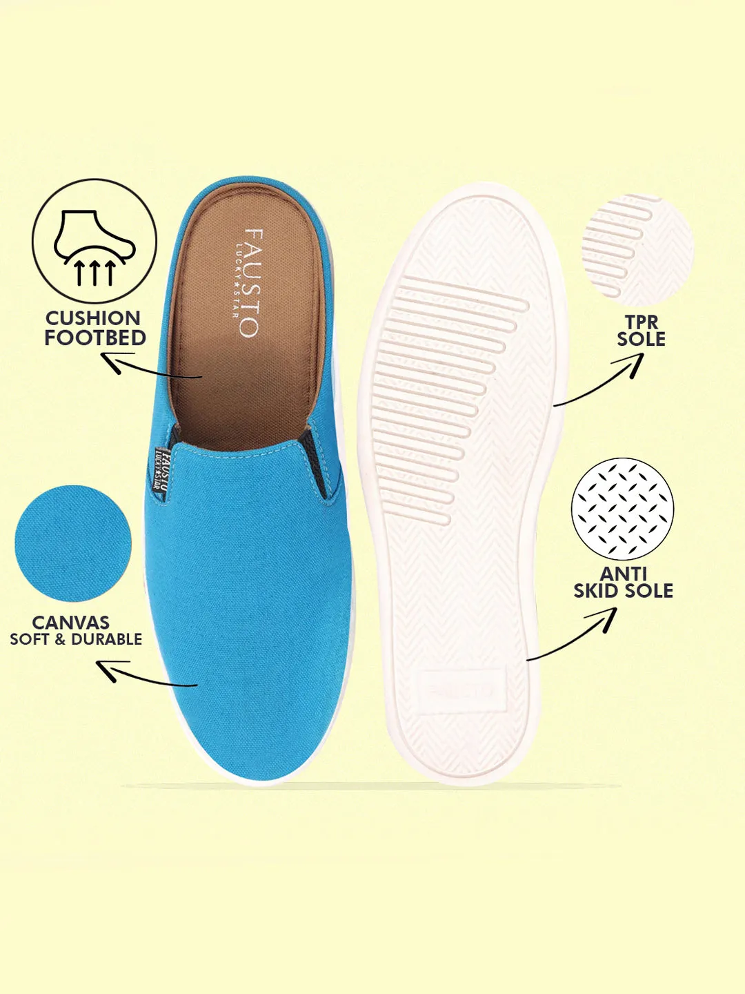 Men Light Blue Casual Back Open Canvas Stylish Slip On Shoes