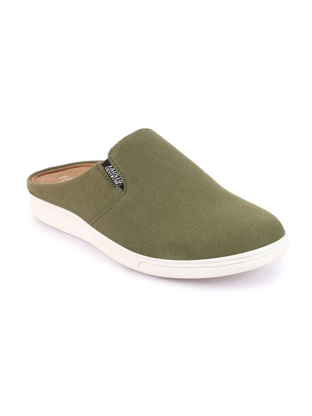 Men Olive Green Casual Back Open Canvas Stylish Slip On Shoes