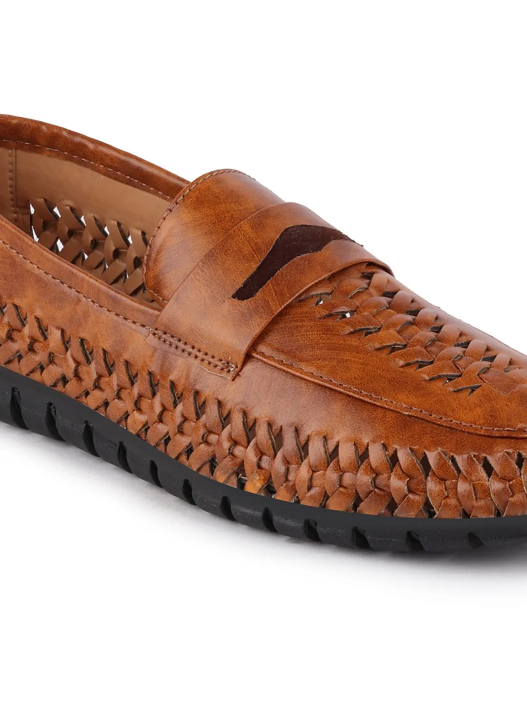 Men Tan Casual Slip-On Knitted Shoes