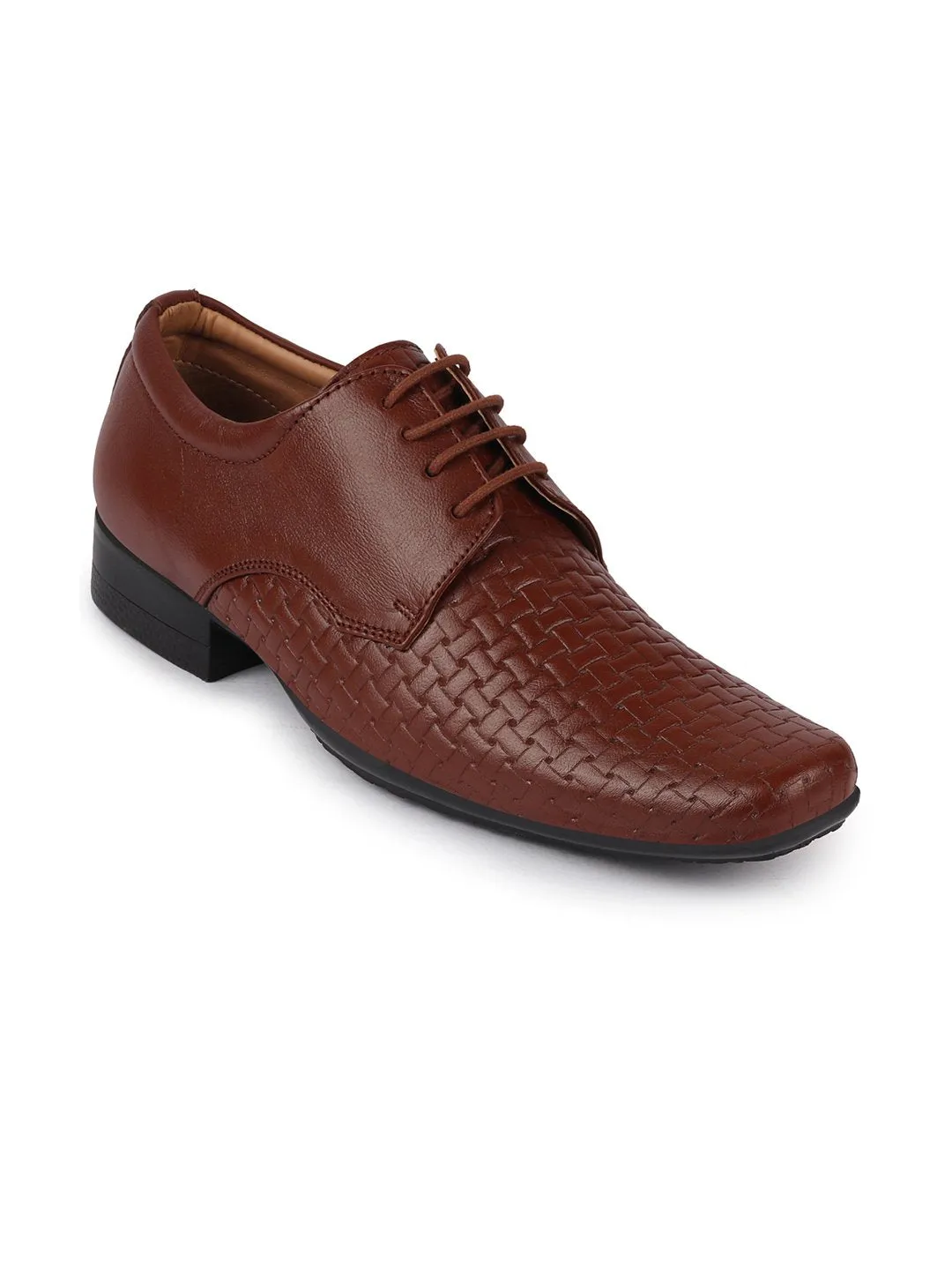 Men Tan Formal Leather Lace Up Shoes