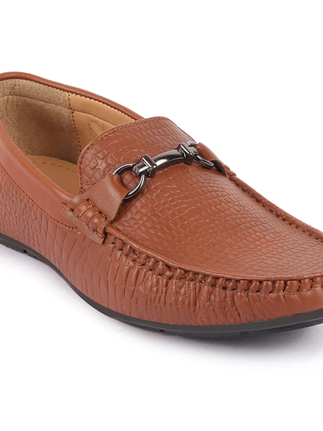 Men Tan Horsebit Buckle Embossed Casual/Dress Loafer Shoes