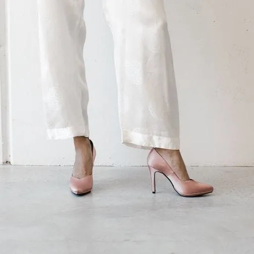 'Mercury' blush satin vegan stiletto by Zette Shoes