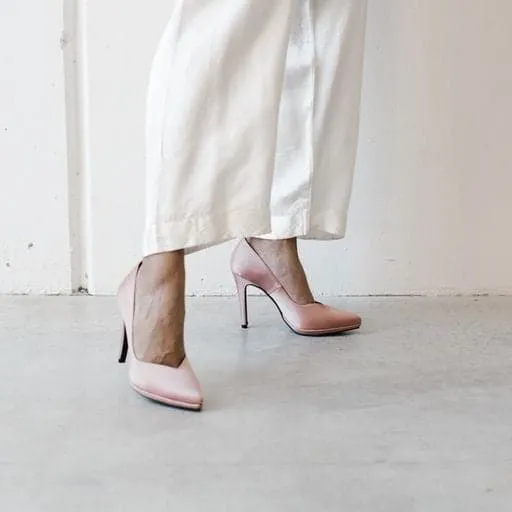 'Mercury' blush satin vegan stiletto by Zette Shoes