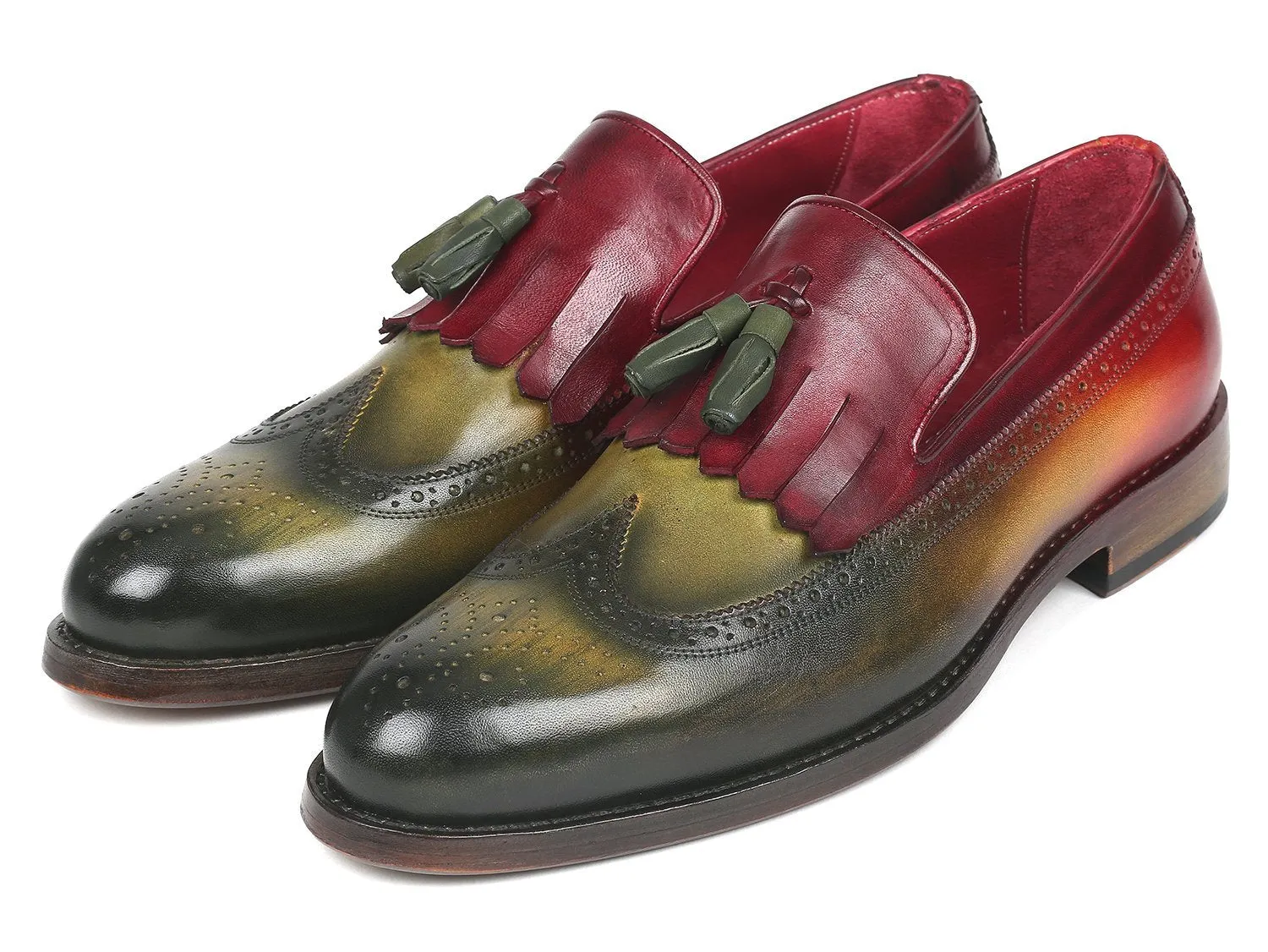 Paul Parkman Kiltie Tassel Loafer Green & Bordeaux (ID#KT39RD)