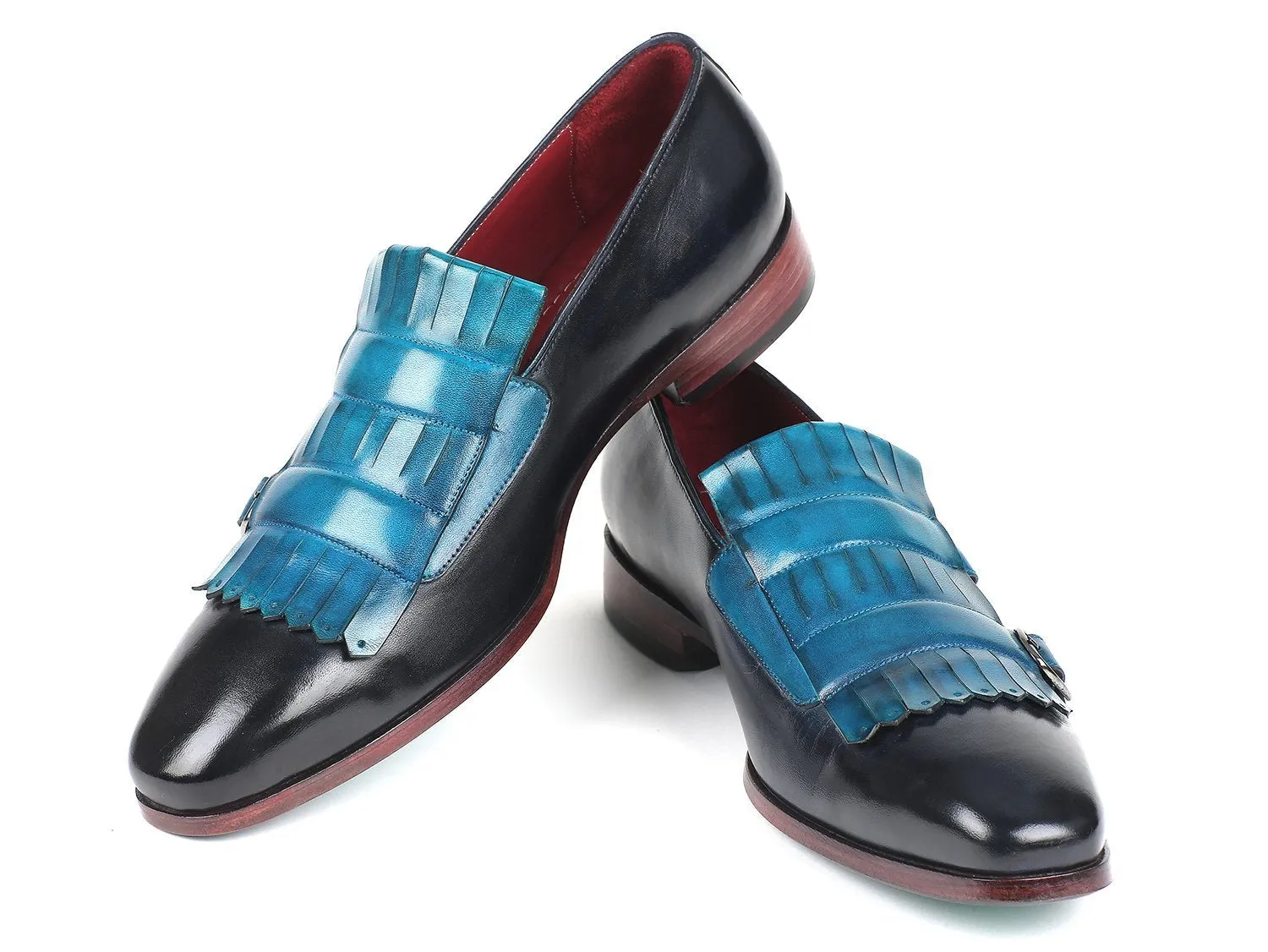 Paul Parkman Men's Blue & Navy Kiltie Double Monkstraps (ID#ST17BLU)