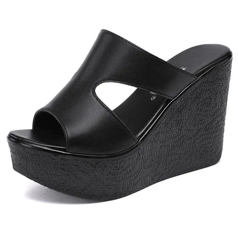 Slip-on Leather Wedge Sandals