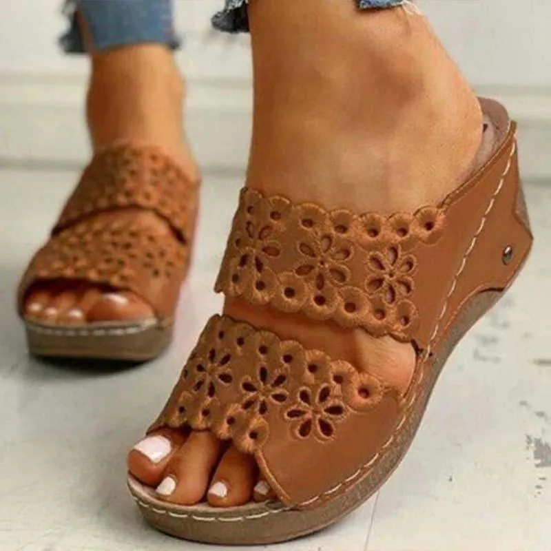 Summer Slip-on Leather Wedge Sandals