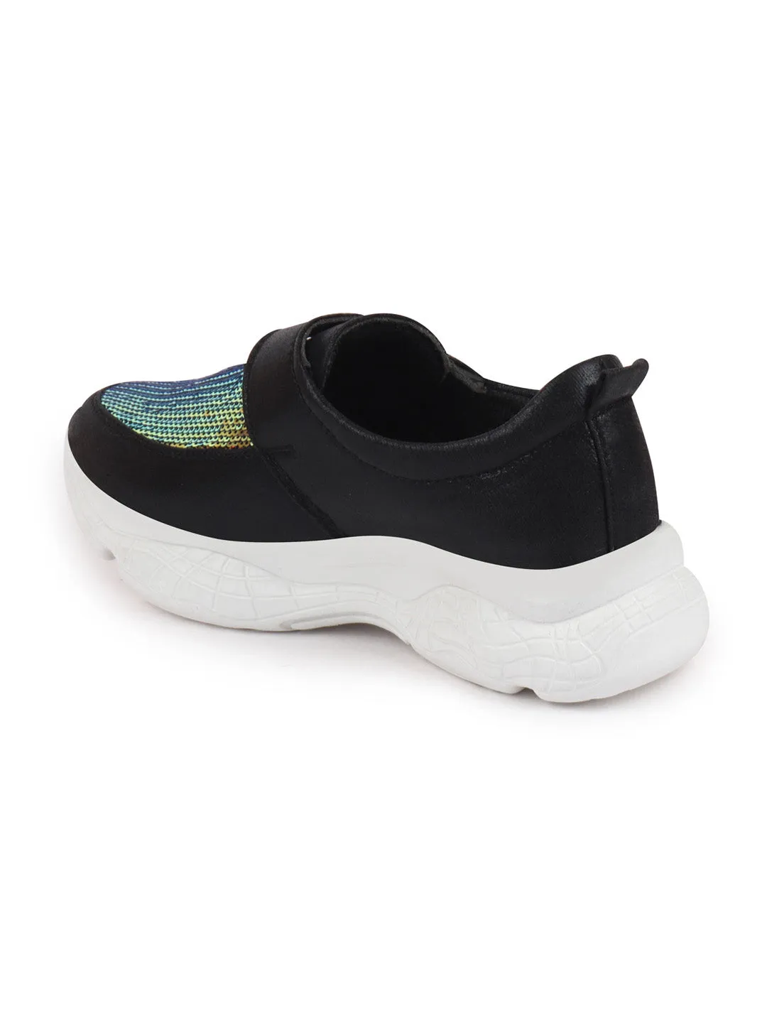 Women Black Stylish Hook & Loop Sneakers