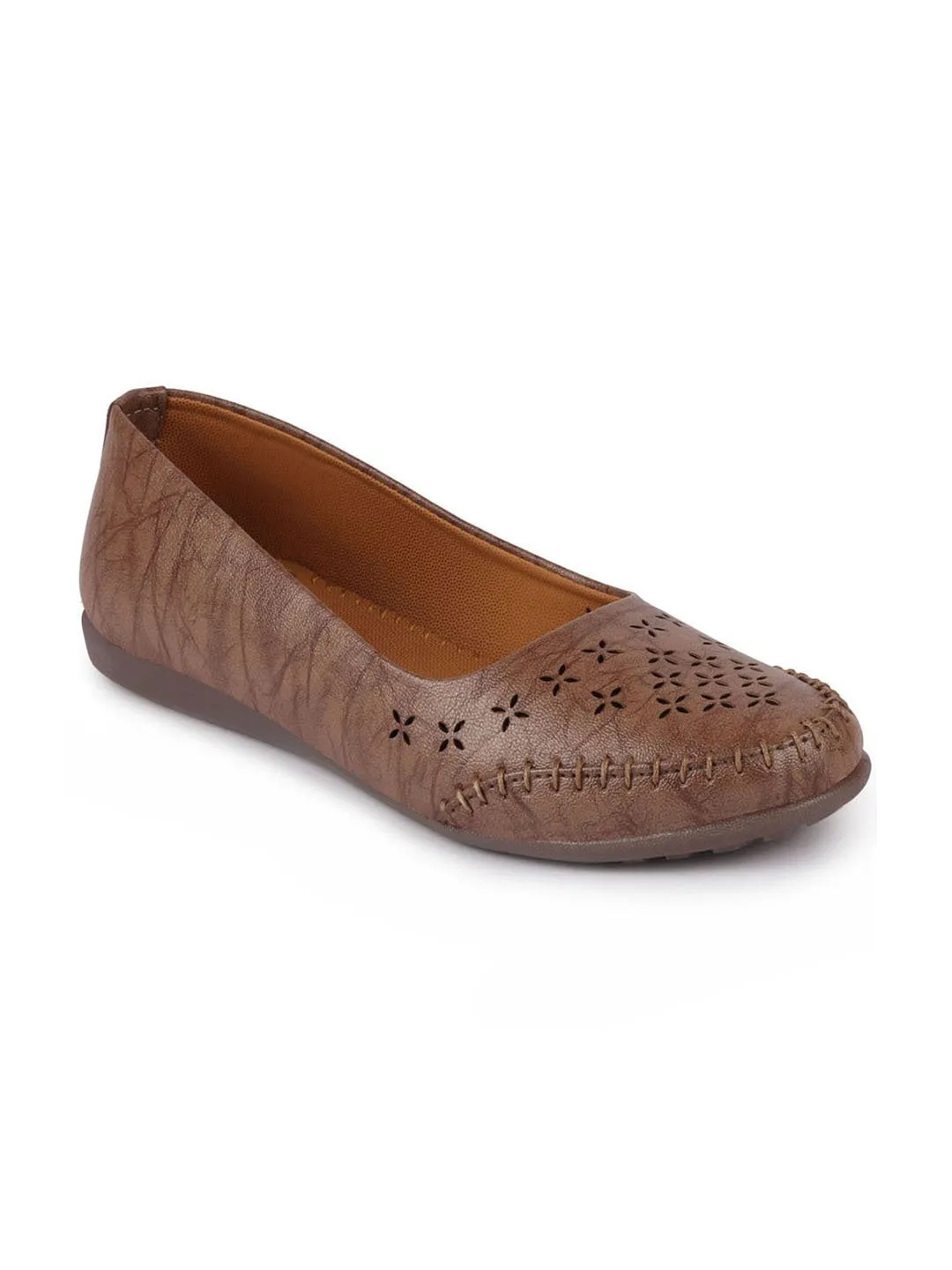 Women Brown Flat Slip On Ballerina