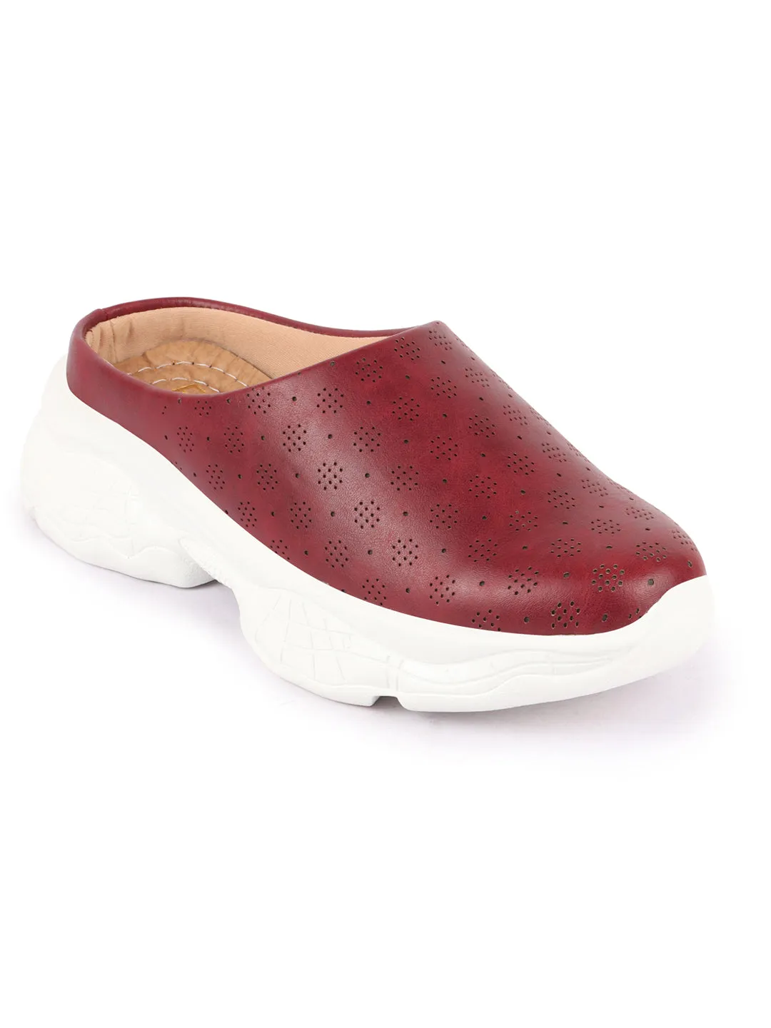 Women Cherry Back Open Classic Design Slip On Mules Shoes