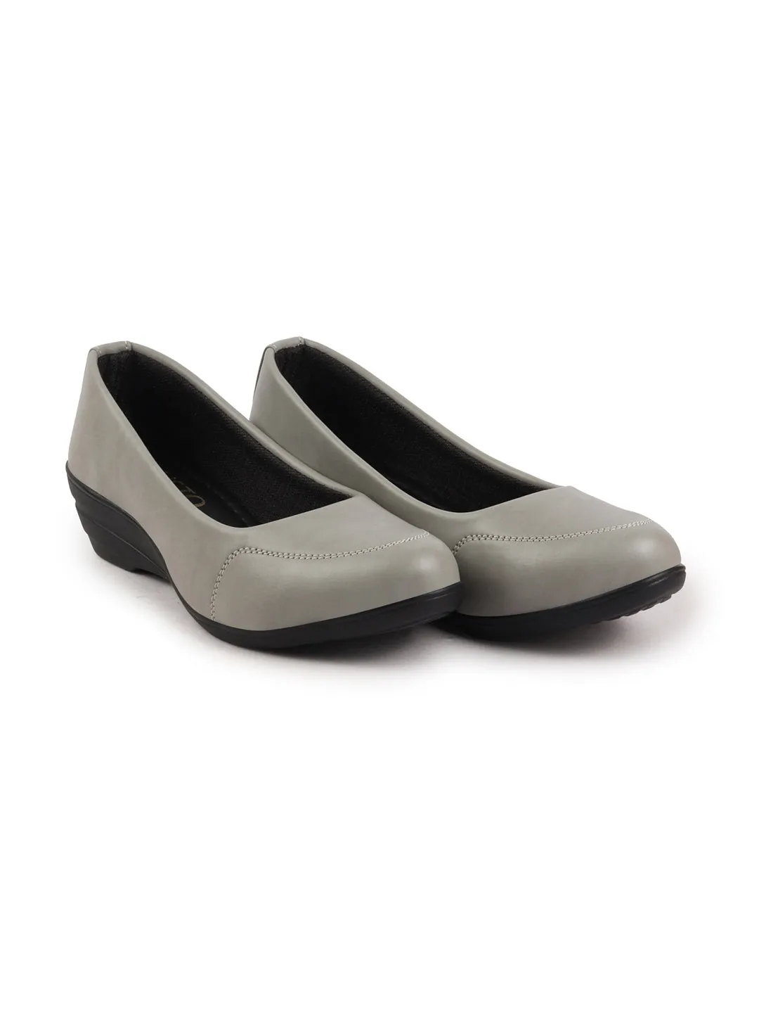 Women Grey Formal Platform Wedge Heel Slip On Ballerina Shoes