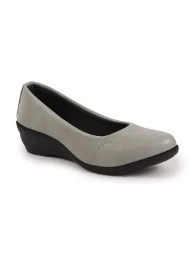 Women Grey Formal Platform Wedge Heel Slip On Ballerina Shoes