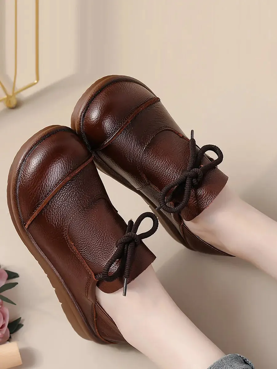 Women Leather Drawstring Flat Shoes