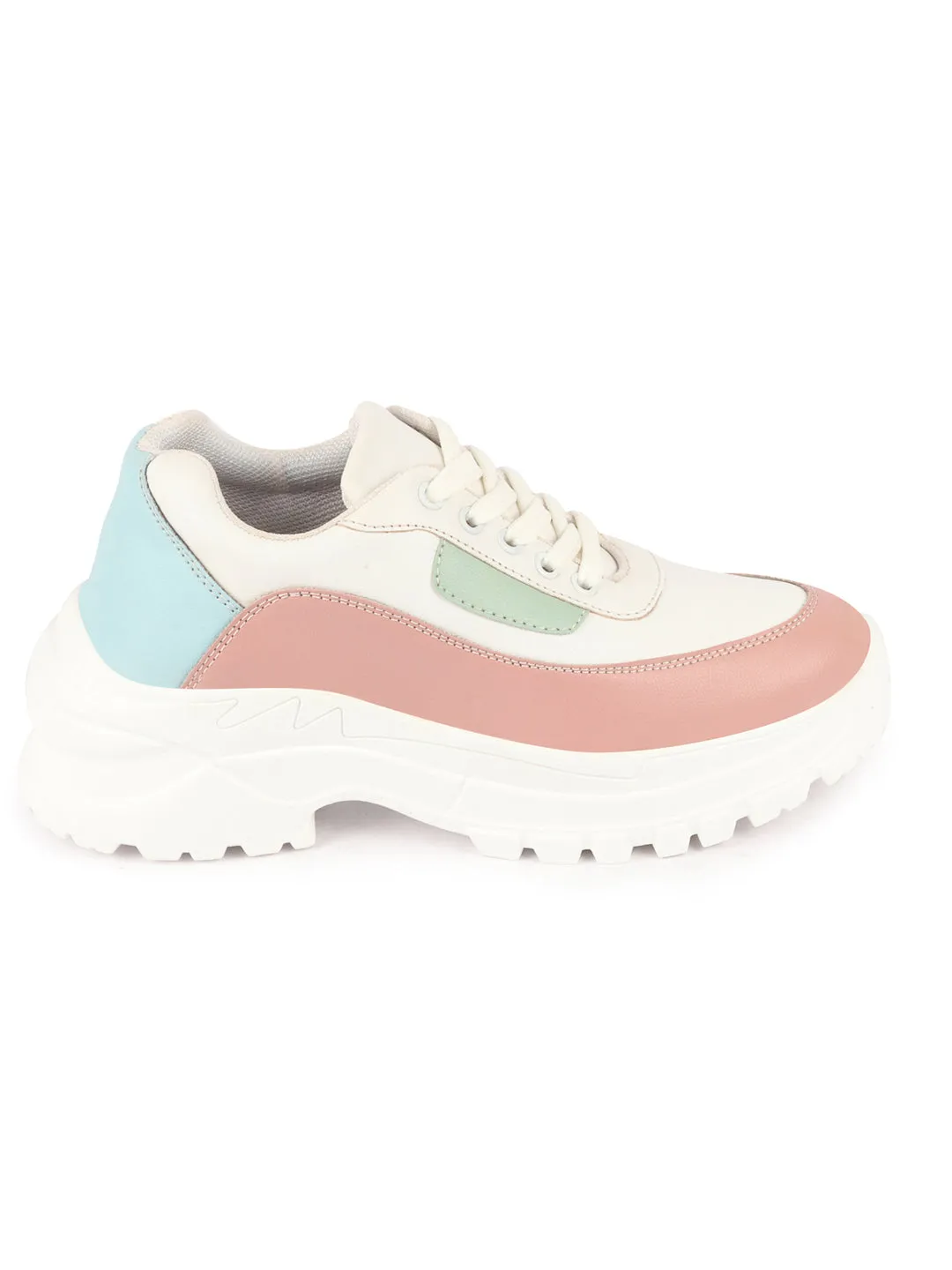 Women Peach Colorblocked Casual Lace Up Sneaker Shoes