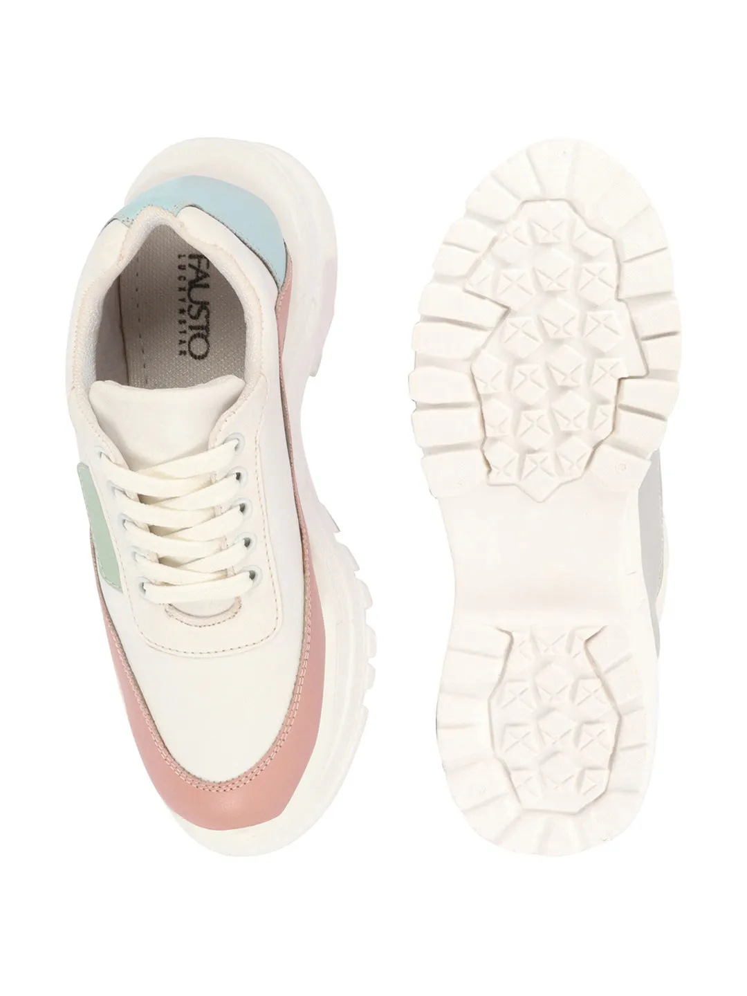 Women Peach Colorblocked Casual Lace Up Sneaker Shoes